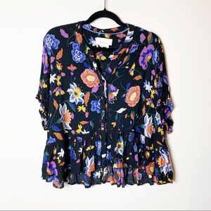 Anthropologie Floral Peplum Cropped Blouse S